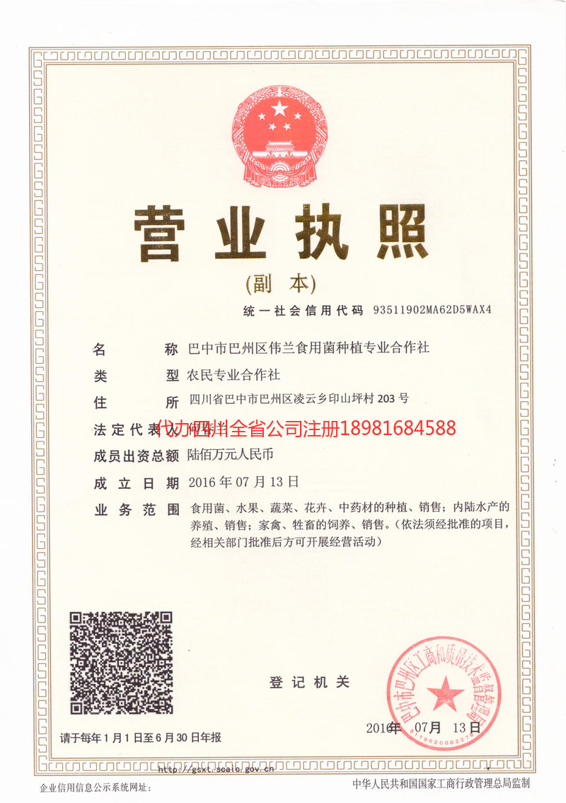 大足大足伟兰食用菌种植专业合作社